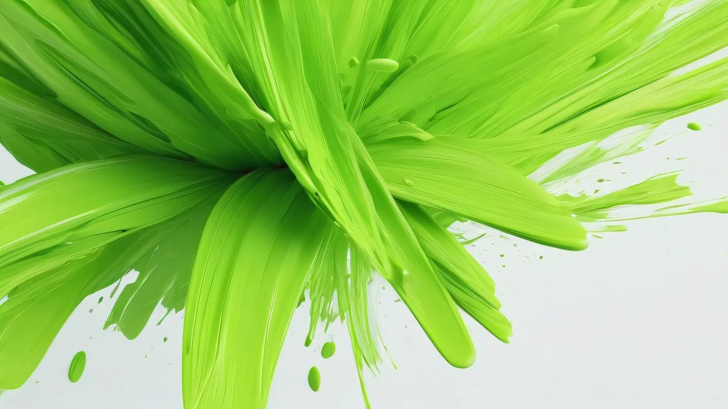 Abstract brush strokes texture with dynamic movement featuring lime and bright green tones against white background viewed from straight on angle high-quality ultra-realistic cinematic 8K UHD high resolution sharp and detail