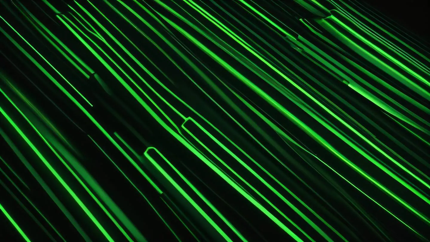 Abstract flowing lines and geometric shapes representing smooth transitions and animations featuring bright neon green stripes against deep black background shot from top-down perspective high-quality ultra-realistic cinematic 8K UHD high resolution sharp and detail