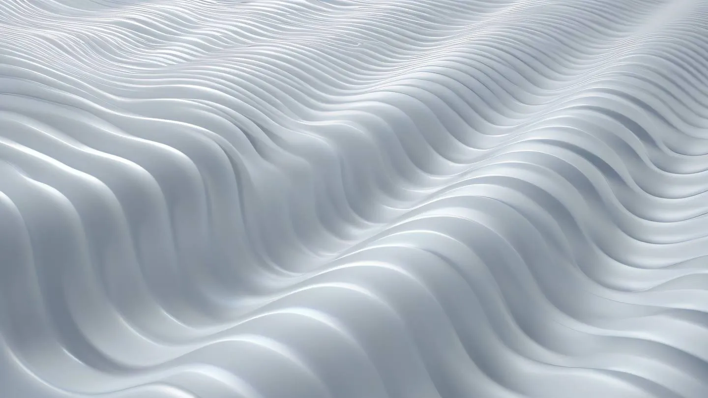 Minimalist geometric pattern with white and holographic elements flowing in a wave-like motion photographed from a straight-on perspective high-quality ultra-realistic cinematic 8K UHD high resolution sharp and detail