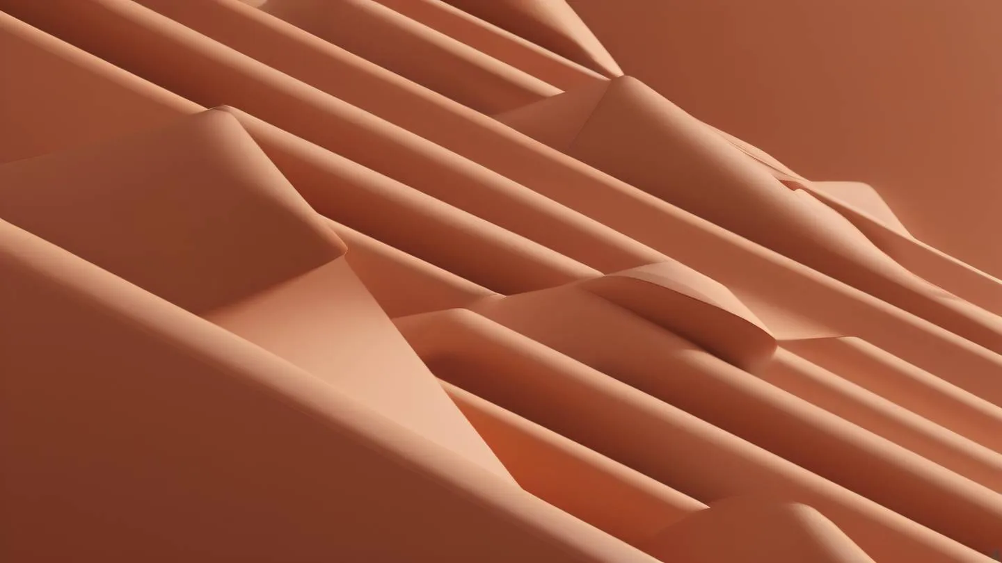 Minimalist geometric shapes transitioning and morphing captured from a 45-degree angle clay and terracotta colors with subtle gradients clean lines and smooth transitions high-quality ultra-realistic cinematic 8K UHD high resolution sharp and detail