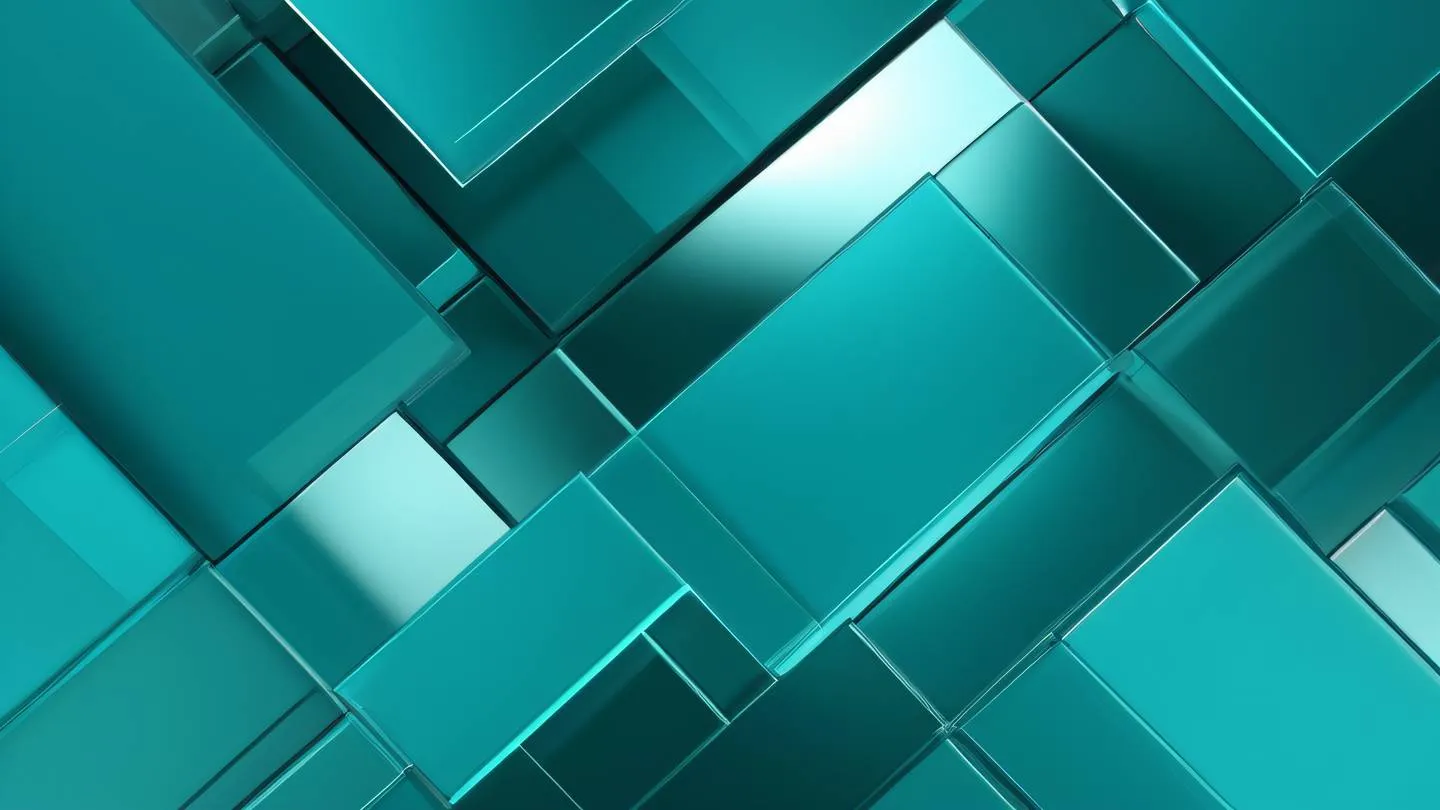 A modern abstract geometric composition with overlapping translucent layers and smooth gradients. Dominant zinc and bright turquoise colors with subtle metallic accents. Overhead flat lay shot high-quality ultra-realistic cinematic 8K UHD high resolution sharp and detail