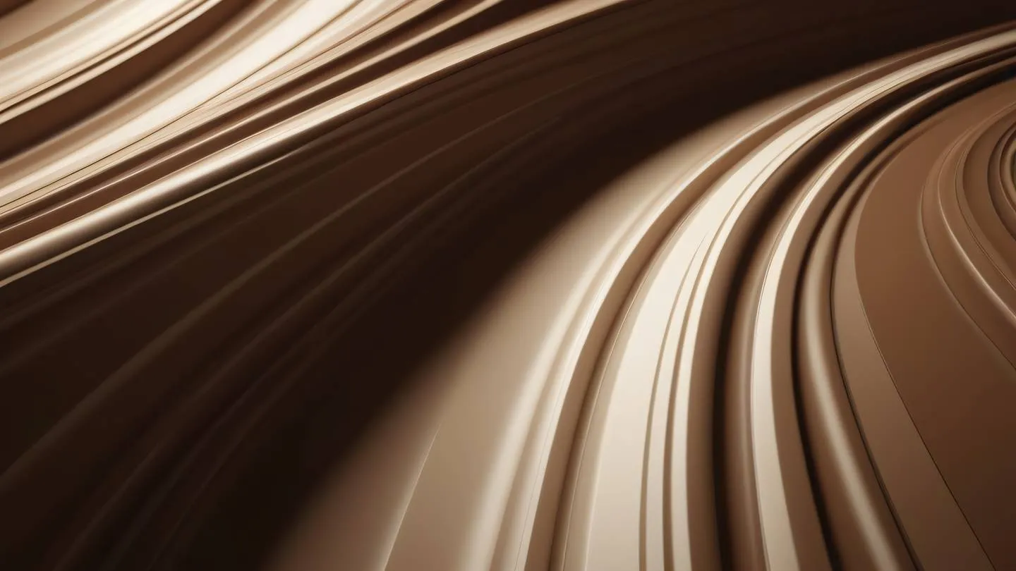 Organic shapes flowing through space with clean lines contemporary brown and cream colors dramatic side lighting creating depth shot from a diagonal angle high-quality ultra-realistic cinematic 8K UHD high resolution sharp and detail