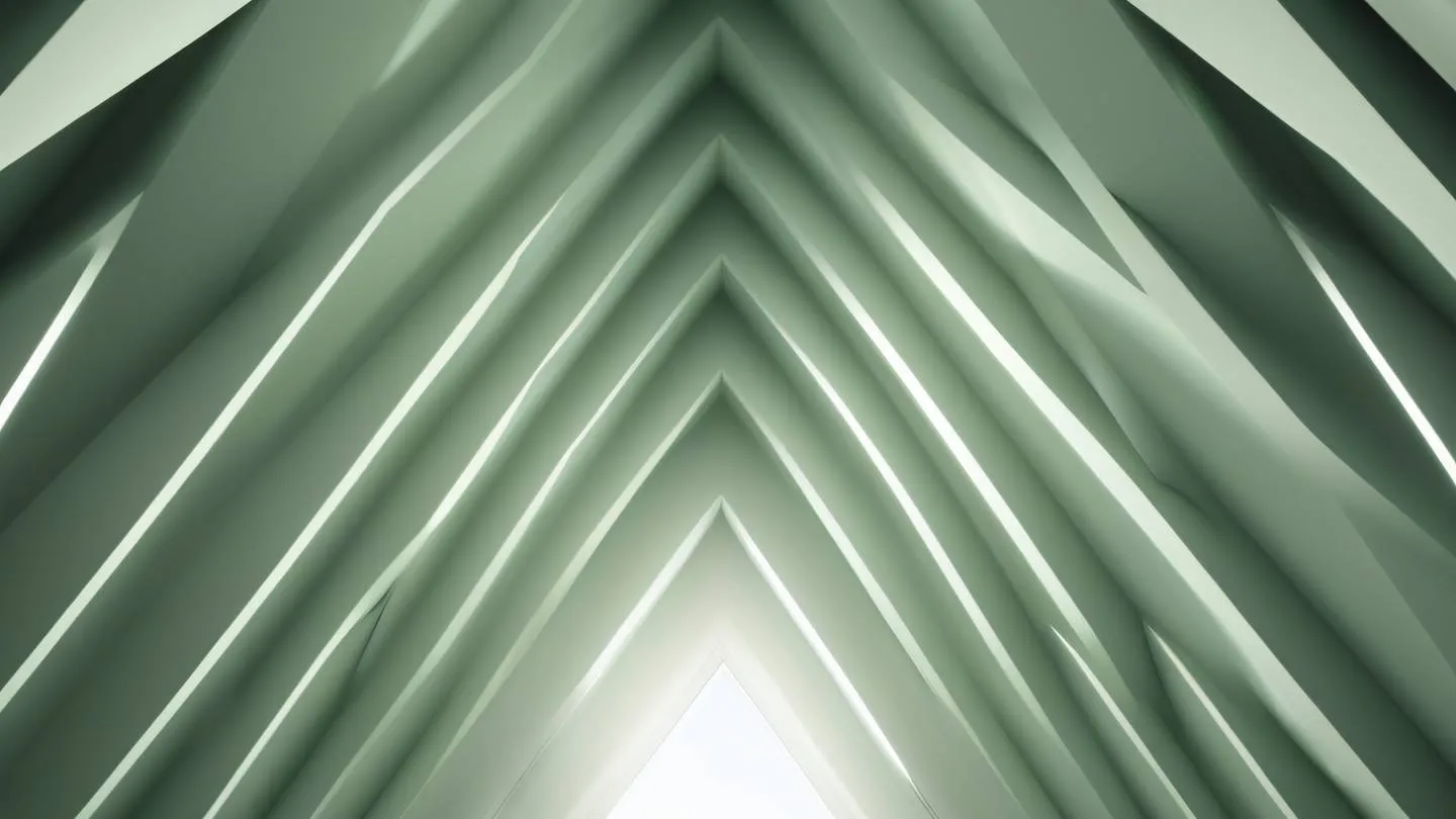 Light rays streaming through geometric window shapes creating patterns on a clean surface bright sage green and off-white color palette shot from a dramatic upward angle high-quality ultra-realistic cinematic 8K UHD high resolution sharp and detail