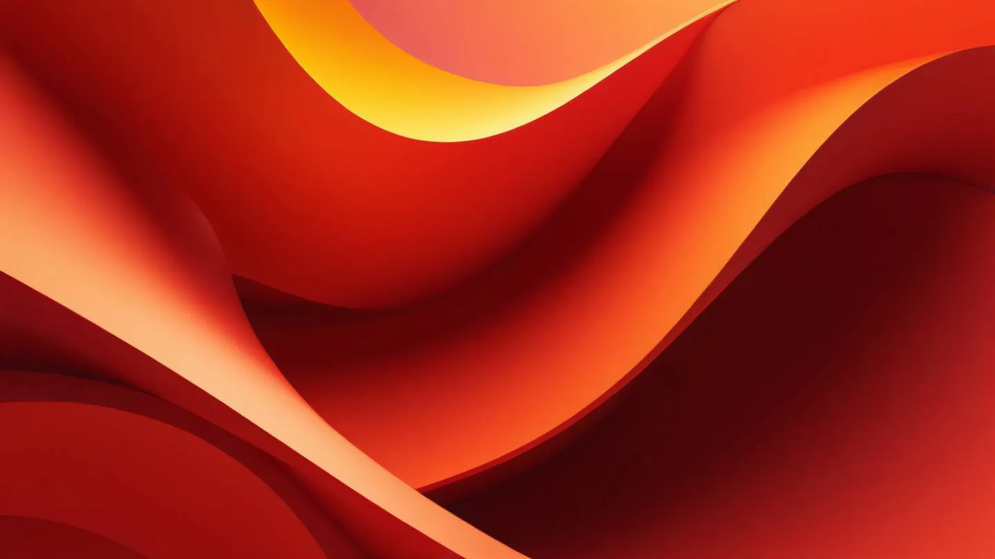 Minimalist geometric composition with flowing curves and intersecting planes bright red and orange gradient with touches of yellow symbolizing component hierarchy high-quality ultra-realistic cinematic 8K UHD high resolution sharp and detail