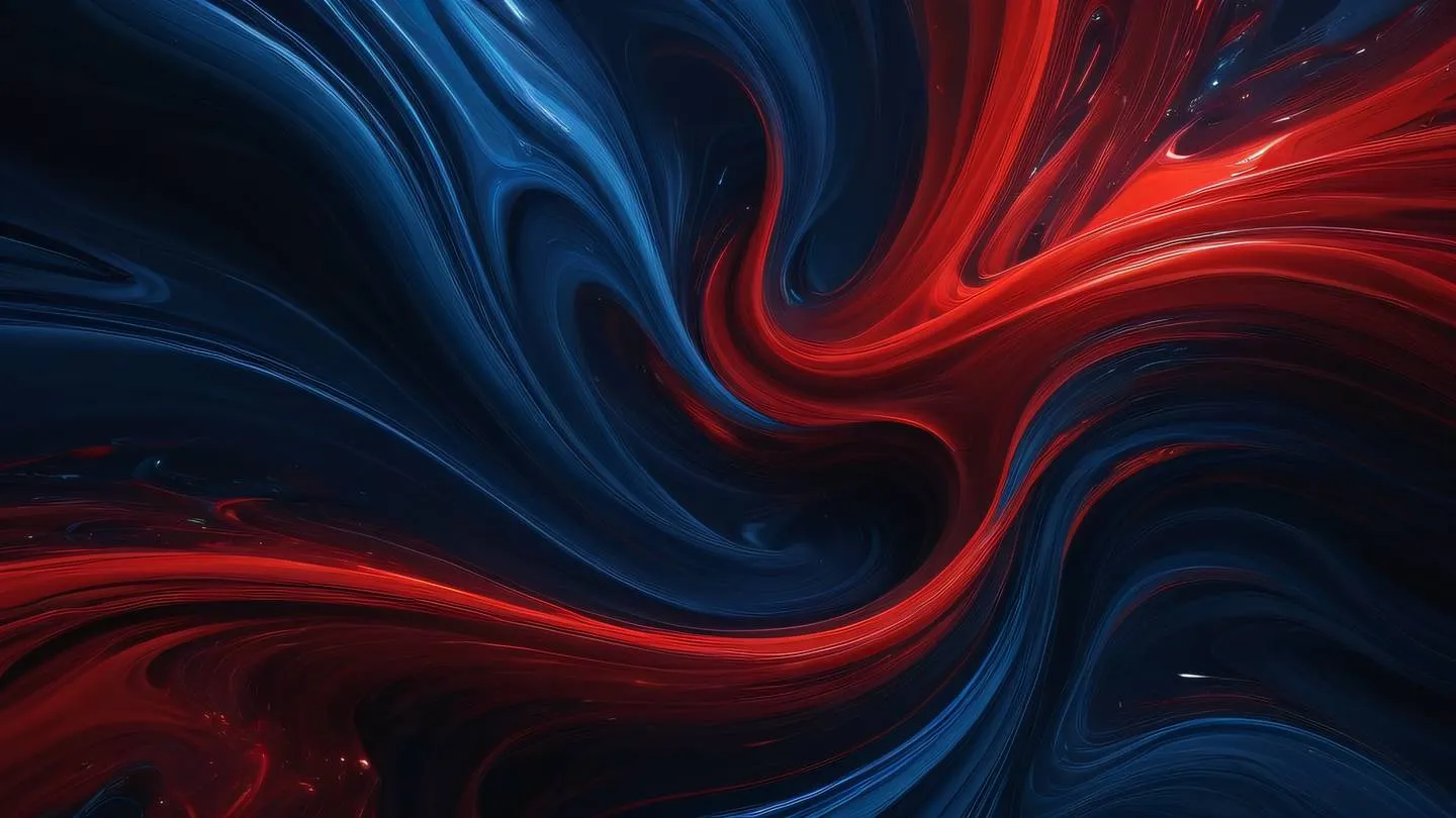 Dynamic swirls of bright red and deep blue energy patterns merging together against a dark background abstract fluid art ultra-realistic cinematic 8K UHD high resolution sharp and detailed