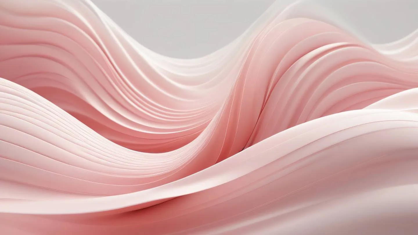 Flowing abstract waves representing data flow and performance metrics with rose and off-white colors creating a sense of harmony and balance featuring organic shapes that suggest natural optimization high-quality ultra-realistic cinematic 8K UHD high resolution sharp and detail