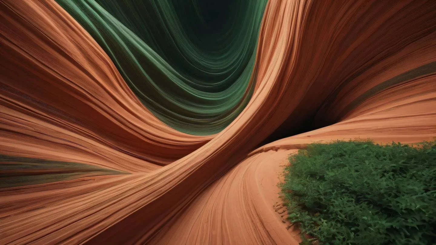 Dynamic abstract composition featuring rustic terracotta and forest green colors with flowing lines and shapes suggesting natural performance optimization and efficiency high-quality ultra-realistic cinematic 8K UHD high resolution sharp and detail