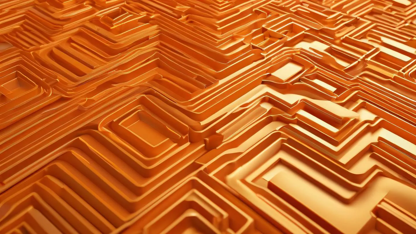 Flowing abstract patterns representing structured data featuring geometric shapes in bright orange and warm golden tones against a clean background side-angle view high-quality ultra-realistic cinematic 8K UHD high resolution sharp and detail