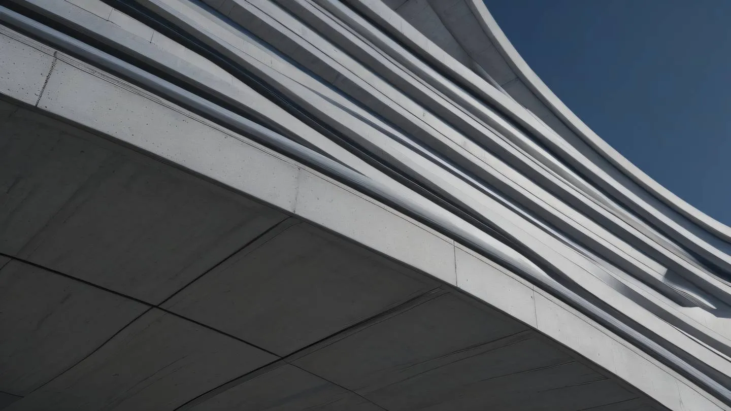 Architectural precision lines and curves representing structured data flow concrete gray and metallic zinc tones with subtle shadows low angle perspective shot high-quality ultra-realistic cinematic 8K UHD high resolution sharp and detail