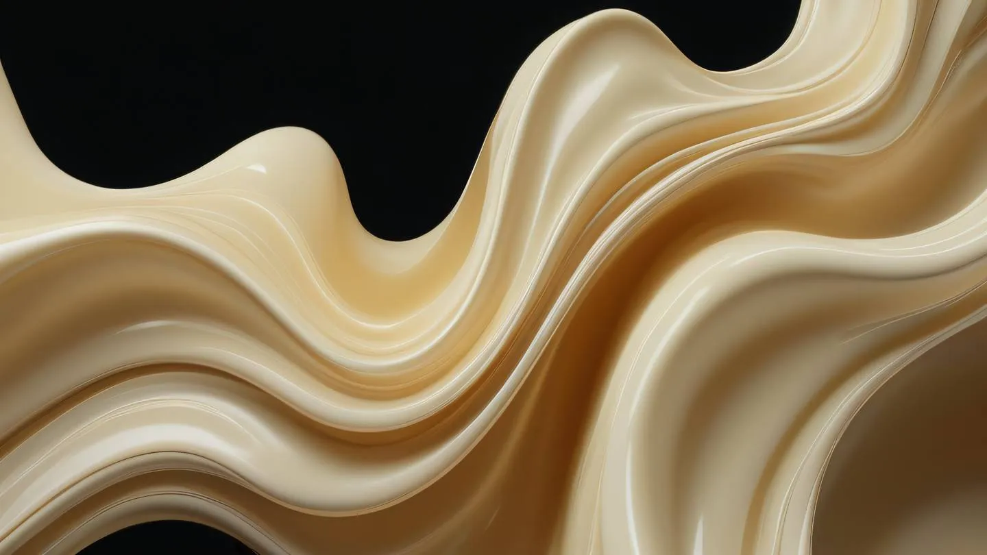 Flowing abstract liquid shapes in bright creamy colors against a black background featuring smooth curves and dynamic movement captured from top-down perspective high-quality ultra-realistic cinematic 8K UHD high resolution sharp and detail