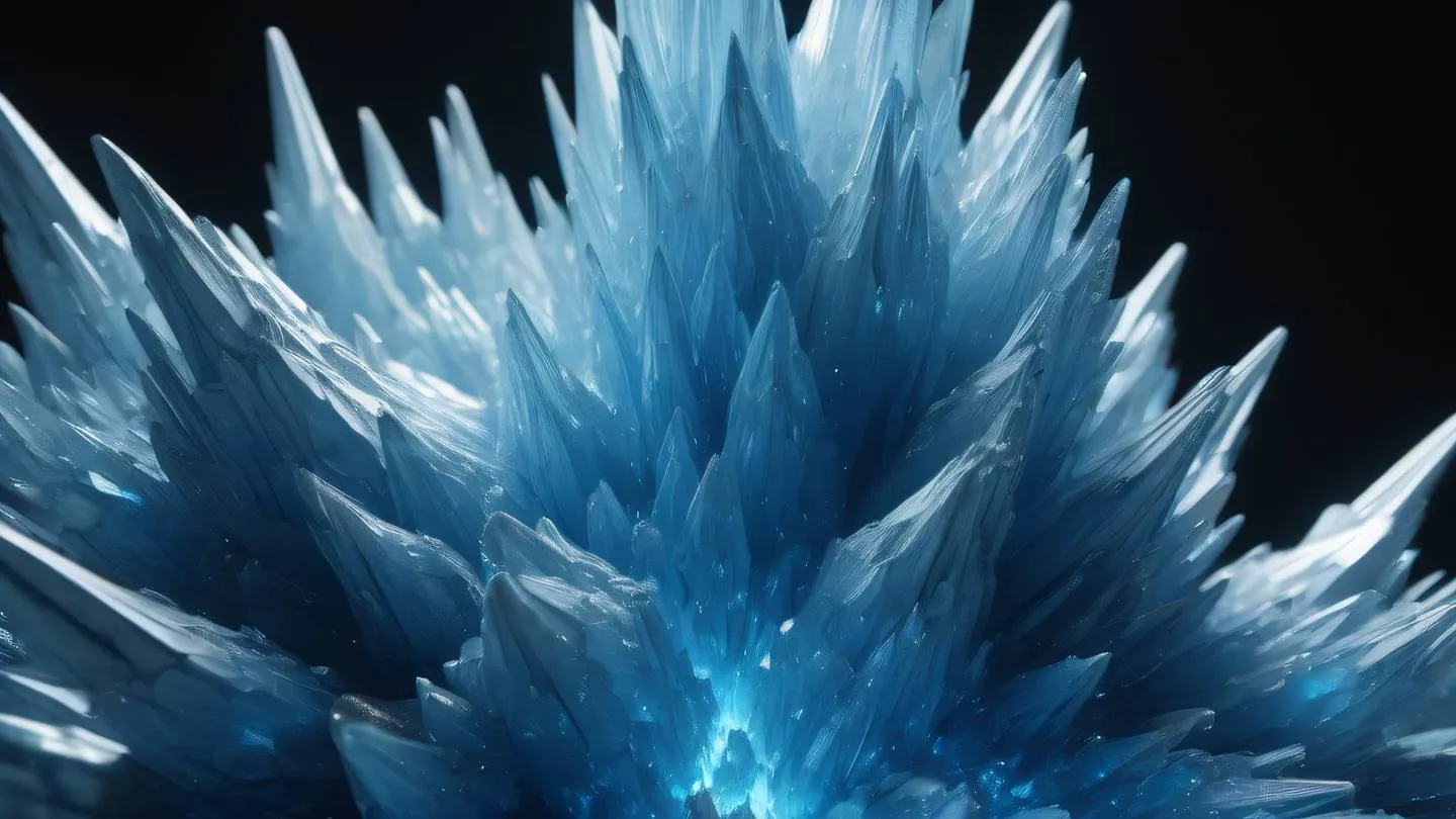 Crystalline formations growing and interconnecting in bright electric blue and white against a black background symbolizing data persistence and growth captured from a low angle perspective high-quality ultra-realistic cinematic 8K UHD high resolution sharp and detail