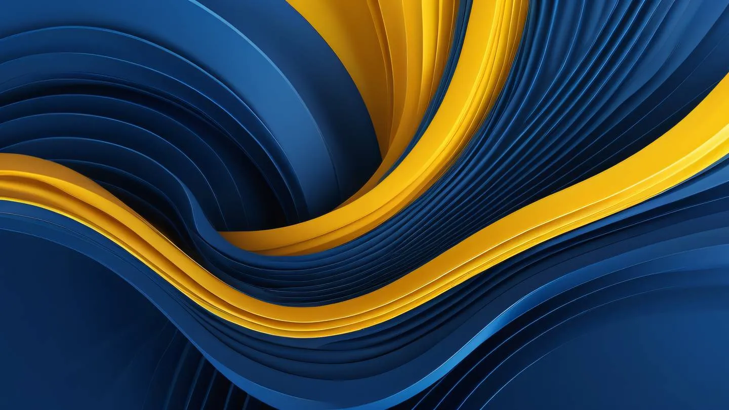 A minimalist abstract composition of flowing curves and geometric shapes representing data flow and state management dominated by sunshine yellow and sapphire blue gradients shot from top-down perspective high-quality ultra-realistic cinematic 8K UHD high resolution sharp and detail