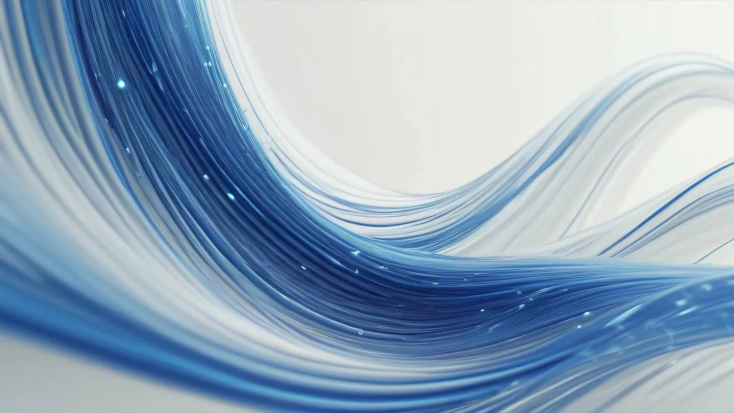 Dynamic abstract composition featuring flowing energy streams and data particles rendered in sapphire blue and grapeseed colors against off-white background captured from a dutch angle perspective high-quality ultra-realistic cinematic 8K UHD high resolution sharp and detail