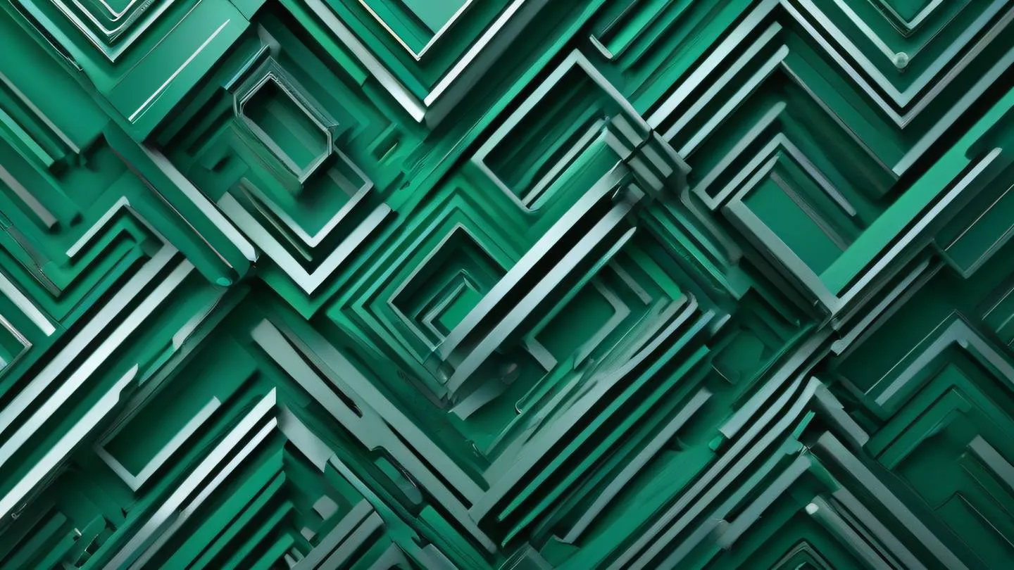 An abstract flowing geometric pattern representing typography with overlapping layers and shapes in bright emerald green and metallic silver tones sharp details and smooth gradients captured from a top-down perspective high-quality ultra-realistic cinematic 8K UHD high resolution sharp and detail