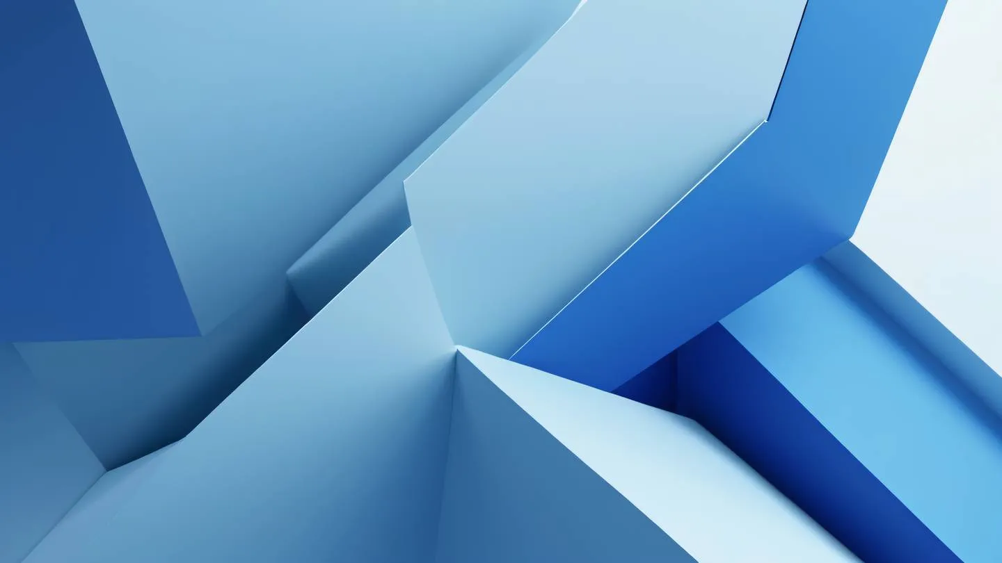 An abstract geometric composition featuring flowing gradients and sharp lines dominated by light blue and cobalt colors with clean modern shapes suggesting technical precision and innovation shot from top-down perspective high-quality ultra-realistic cinematic 8K UHD high resolution sharp and detail