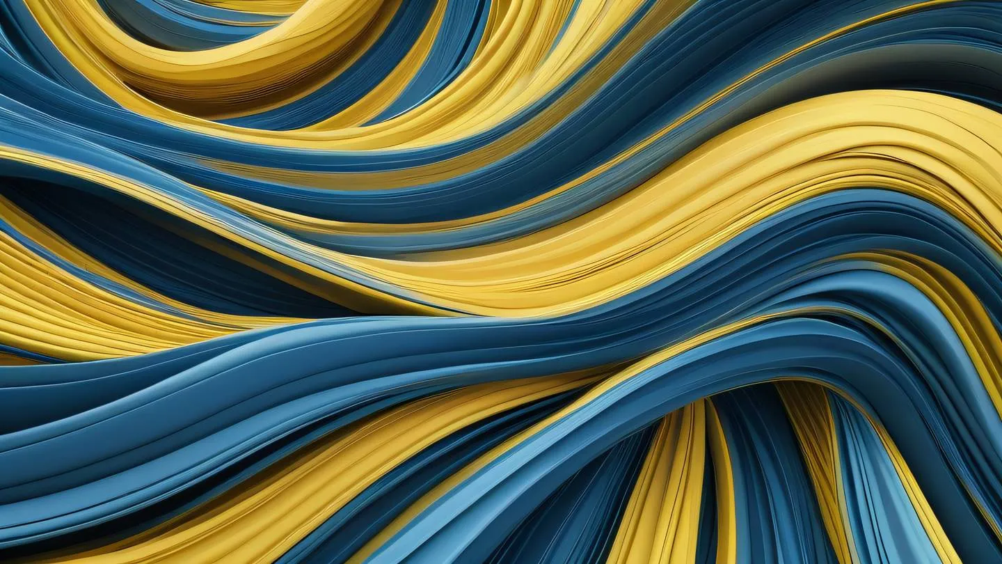 Abstract flowing lines representing data streams organic curves interweaving like ribbons dominant colors of bright creamy yellow and stone blue high contrast composition shot from top-down perspective high-quality ultra-realistic cinematic 8K UHD high resolution sharp and detail