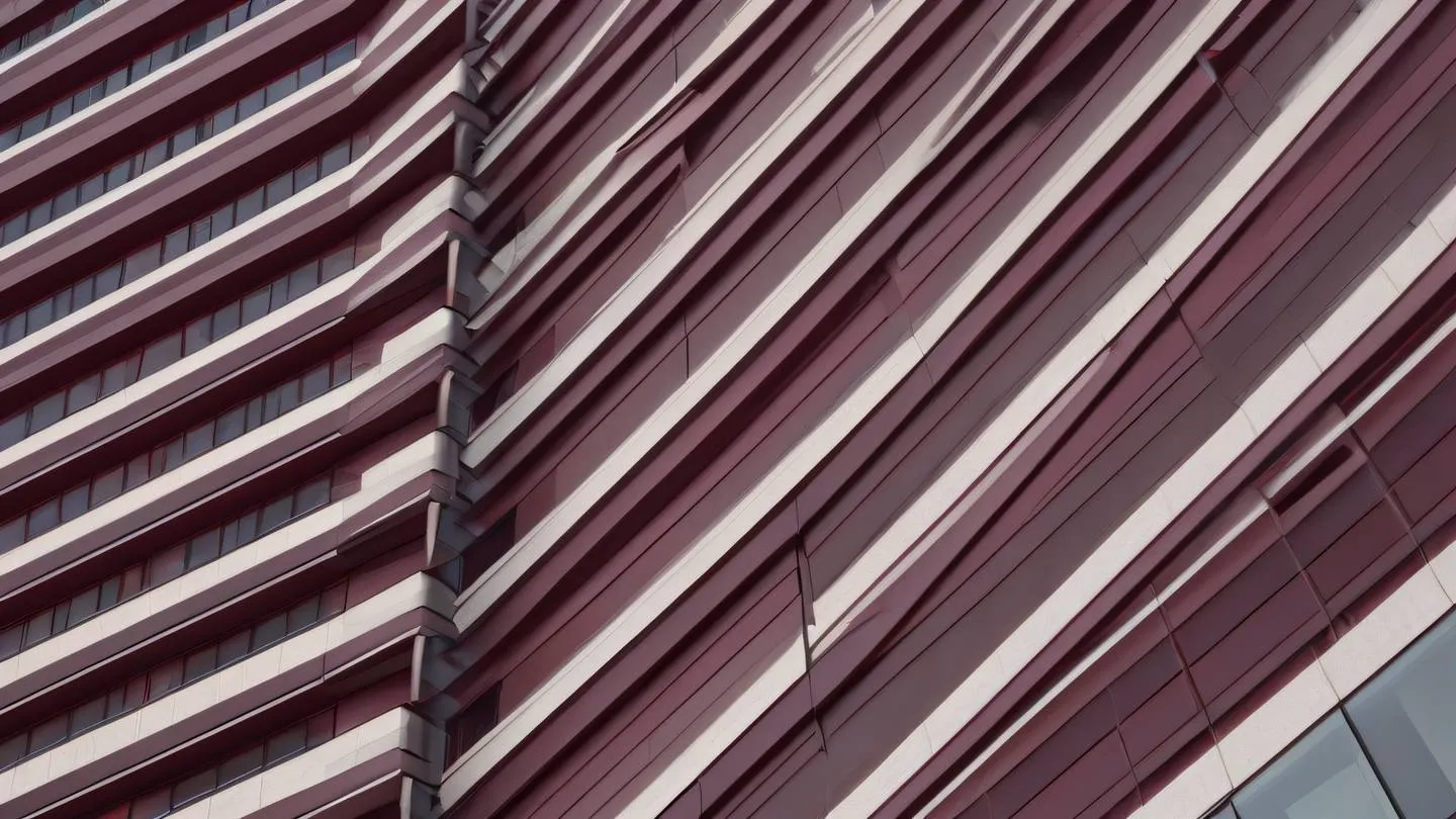 Architectural texture close-up of modern building facade geometric patterns with maroon and stone color gradient strong diagonal lines shot from abstract angle perspective high-quality ultra-realistic cinematic 8K UHD high resolution sharp and detail