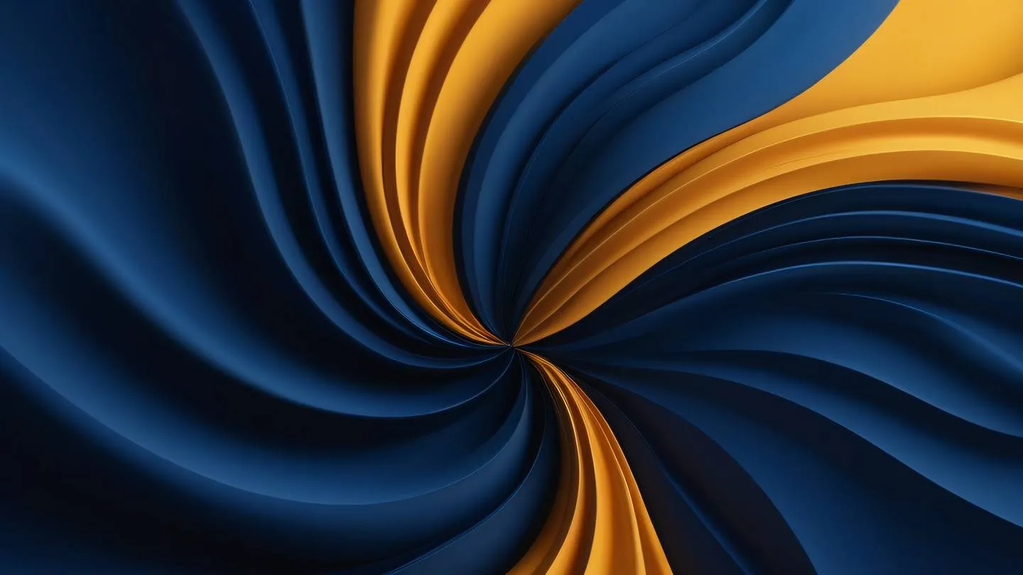 A modern abstract composition featuring flowing gradients in deep blue and butterscotch yellow representing light and dark theme duality captured from a top-down perspective with intricate details and smooth transitions between colors high-quality ultra-realistic cinematic 8K UHD high resolution sharp and detail