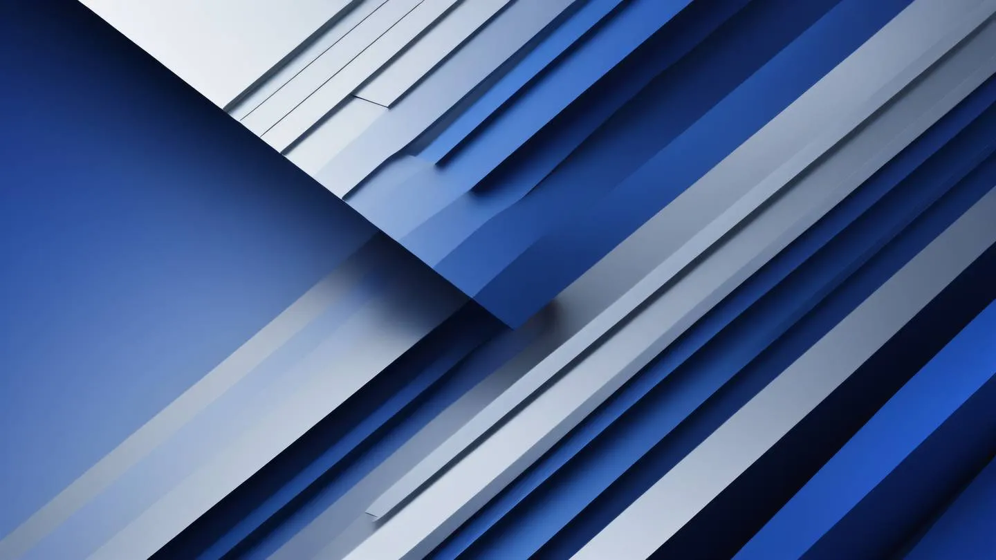 A minimalist abstract representation of cascading layers with geometric patterns bright indigo and silver gradients transitioning smoothly captured from top-down perspective high-quality ultra-realistic cinematic 8K UHD high resolution sharp and detail