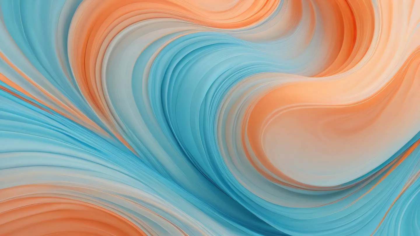 Abstract wavy pattern representing flowing design elements with baby blue and salmon-orange gradient swirls interweaving smoothly across the canvas captured from a top-down perspective high-quality ultra-realistic cinematic 8K UHD high resolution sharp and detail