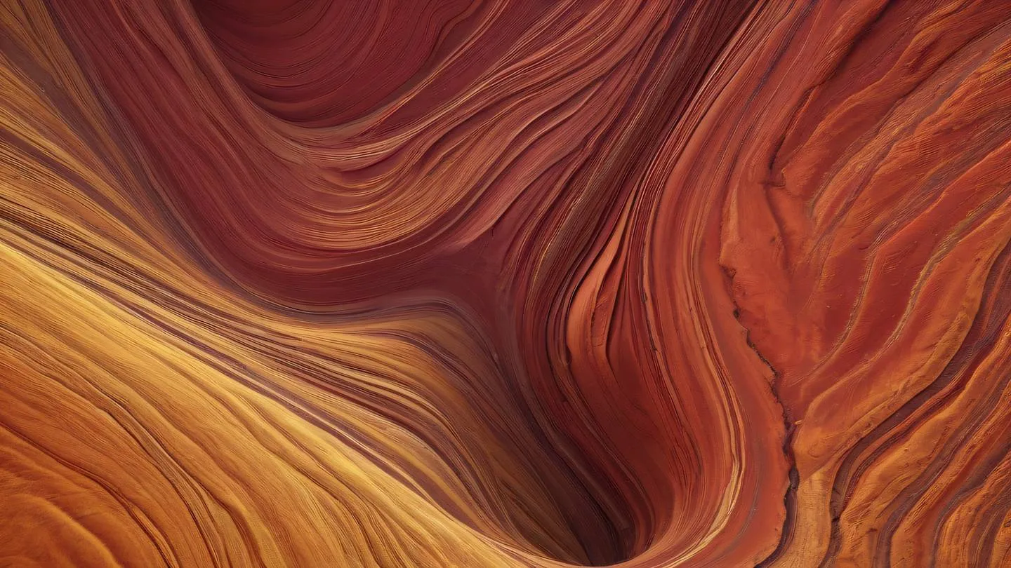 Abstract landscape with flowing lines and curves in perfect red ochre and grapeseed colors viewed from a bird's eye perspective creating a harmonious composition high-quality ultra-realistic cinematic 8K UHD high resolution sharp and detail