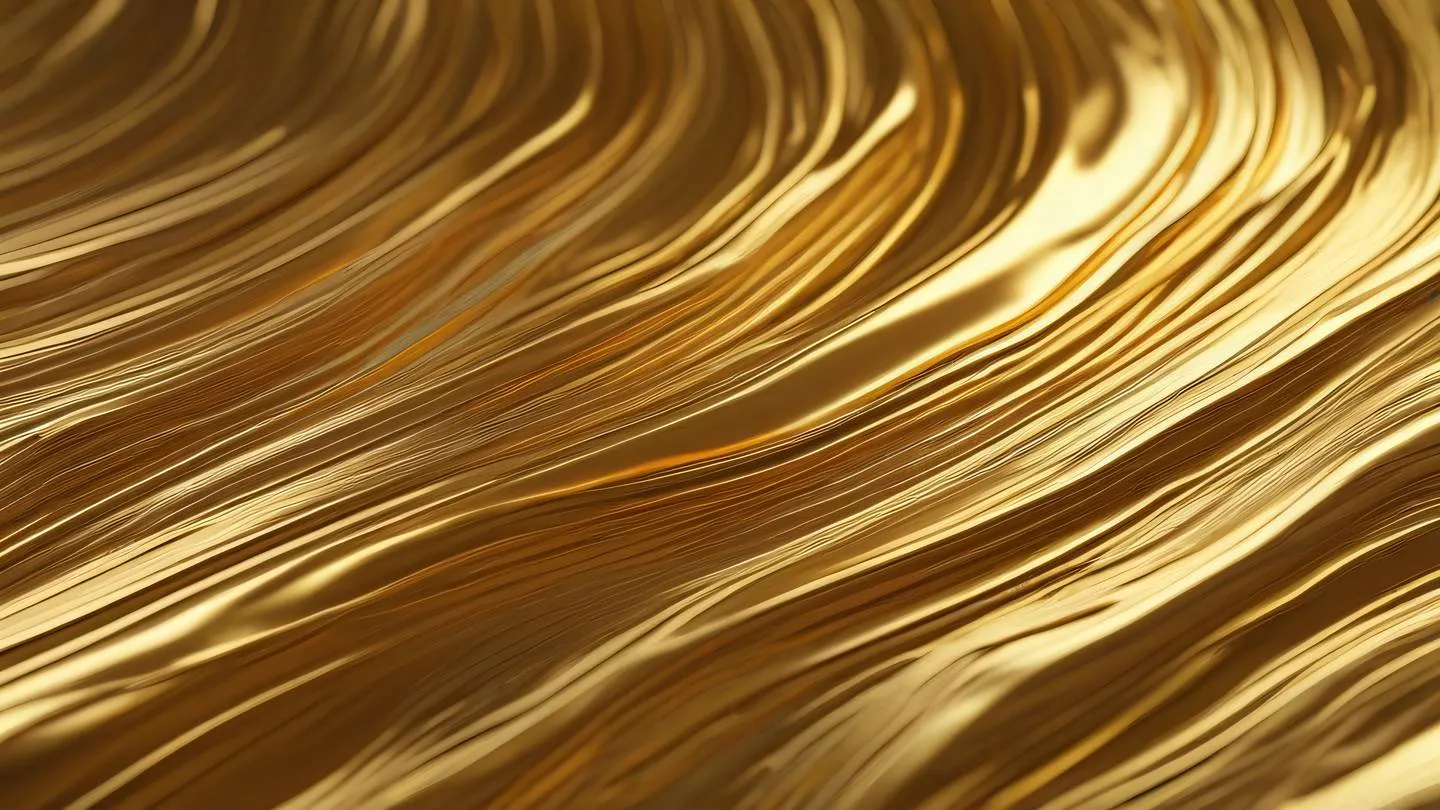 Organic brushstroke texture in metallic gold and amber colors flowing from left to right representing adaptable design principles. Shot from side angle perspective. high-quality ultra-realistic cinematic 8K UHD high resolution sharp and detail