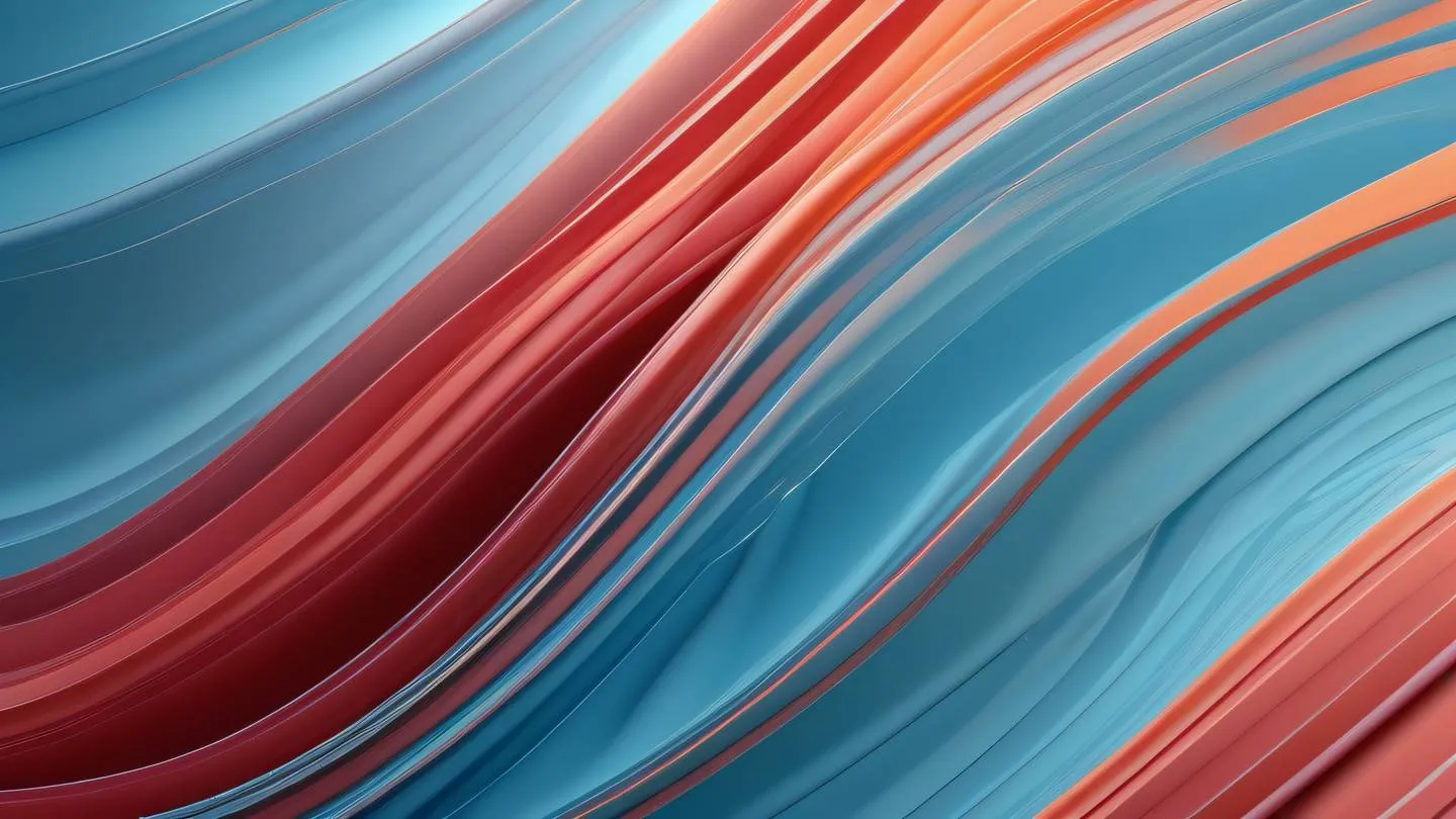 Abstract flowing lines representing harmony and organization rendered in baby blue salmon-orange and ruby red tones. Captured from a diagonal perspective. high-quality ultra-realistic cinematic 8K UHD high resolution sharp and detail