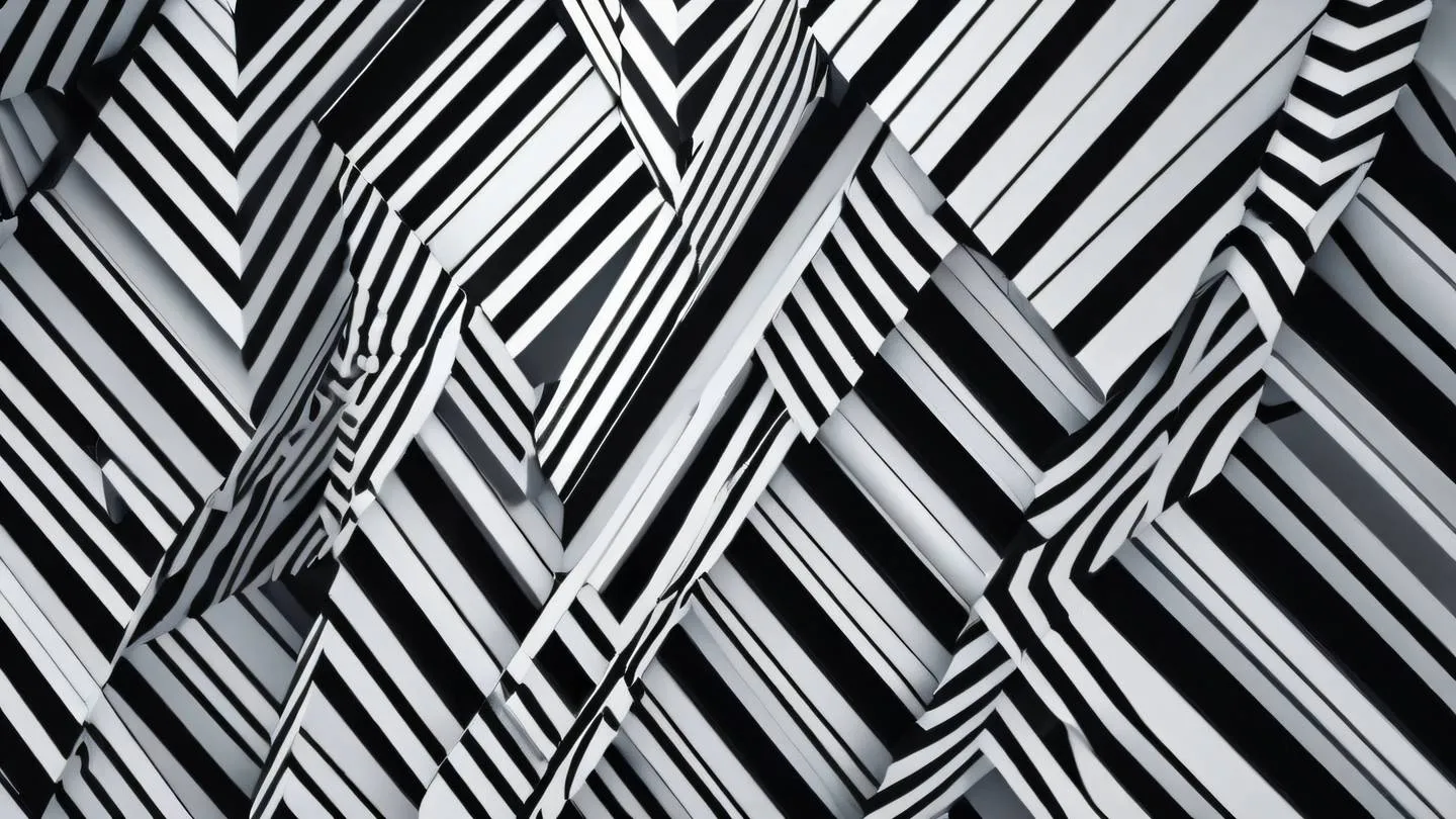 An abstract architectural composition featuring bold black and white geometric patterns and clean lines. Camera angle: dutch angle perspective. Style: high-quality ultra-realistic cinematic 8K UHD high resolution sharp and detail