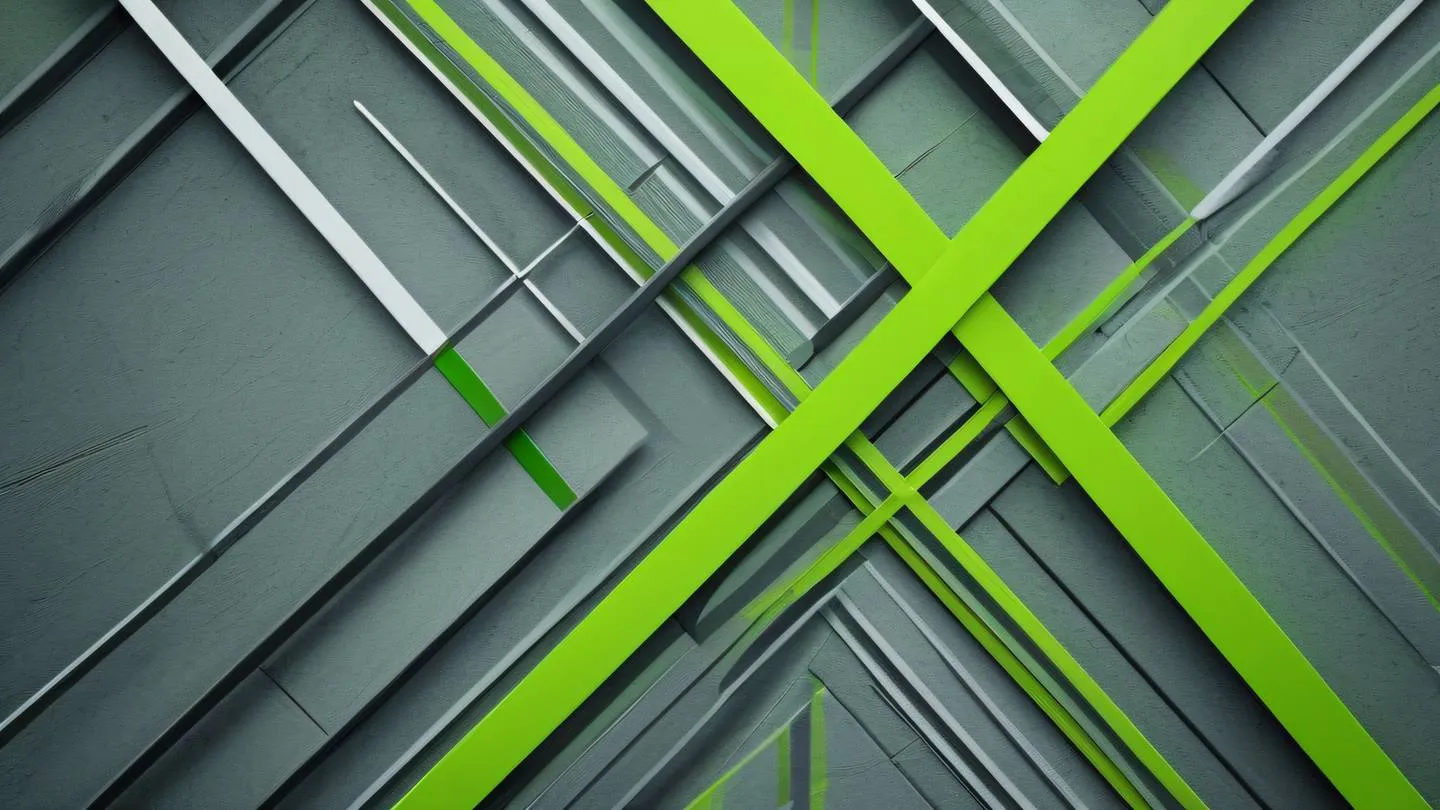 Minimalist abstract composition of intersecting lines and geometric shapes bright green and gray color palette captured from straight-on perspective brush stroke texture high-quality ultra-realistic cinematic 8K UHD high resolution sharp and detail