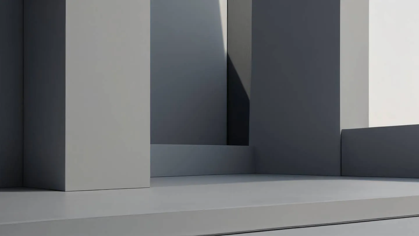 Minimalistic abstract shapes of varying grey tones casting natural shadows captured straight-on with soft lighting modern architectural elements high-quality ultra-realistic cinematic 8K UHD high resolution sharp and detail