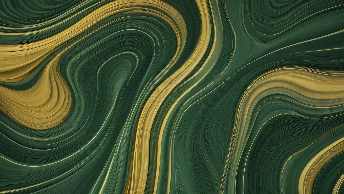 Abstract flowing curves and waves resembling wind patterns featuring sage green and forest green colors with golden ochre accents shot from top-down aerial perspective high-quality ultra-realistic cinematic 8K UHD high resolution sharp and detail