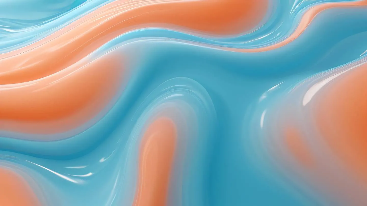 Smooth flowing liquid abstract forms with baby blue and salmon-orange gradients transitioning seamlessly captured from a 45-degree angle high-quality ultra-realistic cinematic 8K UHD high resolution sharp and detail