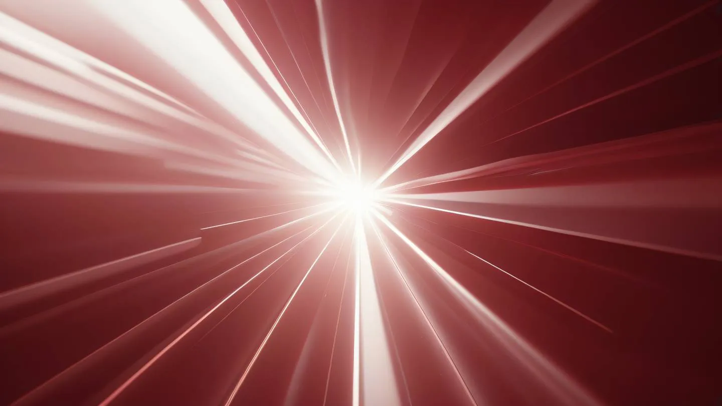 Ethereal light rays piercing through geometric shapes featuring perfect red and off-white tones photographed from a low angle perspective high-quality ultra-realistic cinematic 8K UHD high resolution sharp and detail