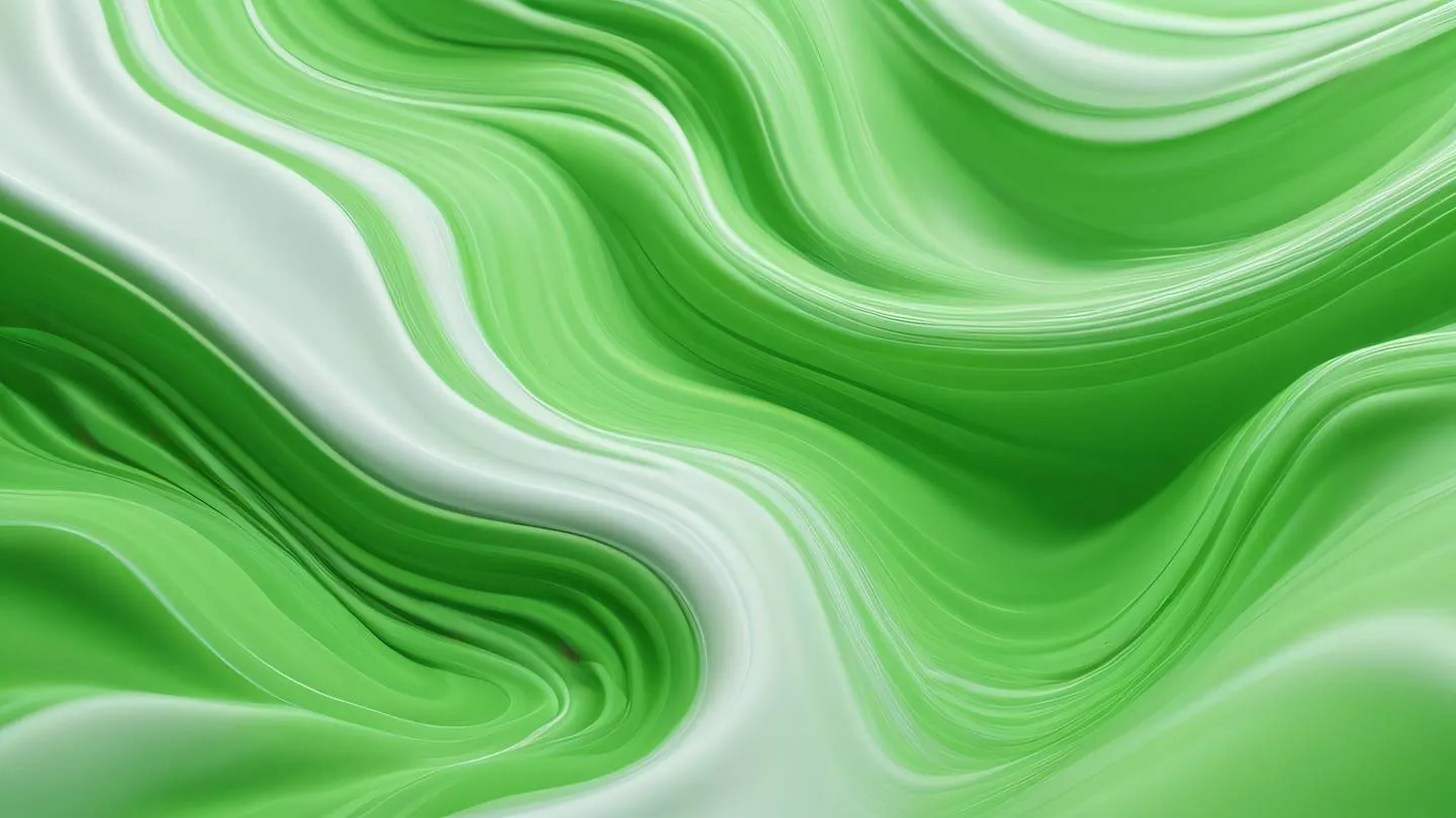 Organic abstract shapes flowing like water in bright green and white tones creating a harmonious composition photographed from a bird's eye view high-quality ultra-realistic cinematic 8K UHD high resolution sharp and detail