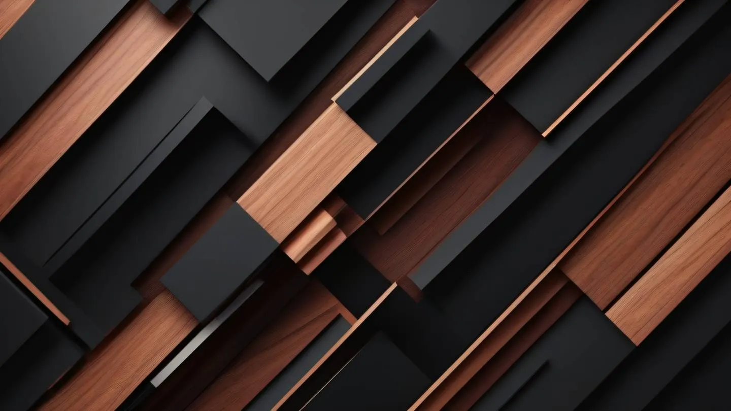 A modern abstract composition of geometric shapes and lines featuring black and mahogany colors arranged in a dynamic pattern. Camera angle: straight-on frontal view. high-quality ultra-realistic cinematic 8K UHD high resolution sharp and detail