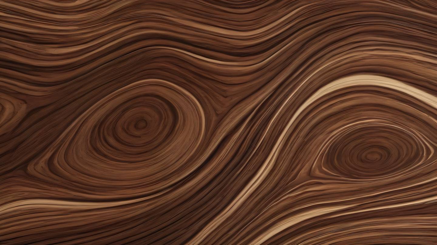 Organic texture patterns resembling natural wood grain with flowing lines. Colors: Rich brown and mahogany with cream swirls. Camera angle: Straight-on close-up high-quality ultra-realistic cinematic 8K UHD high resolution sharp and detail