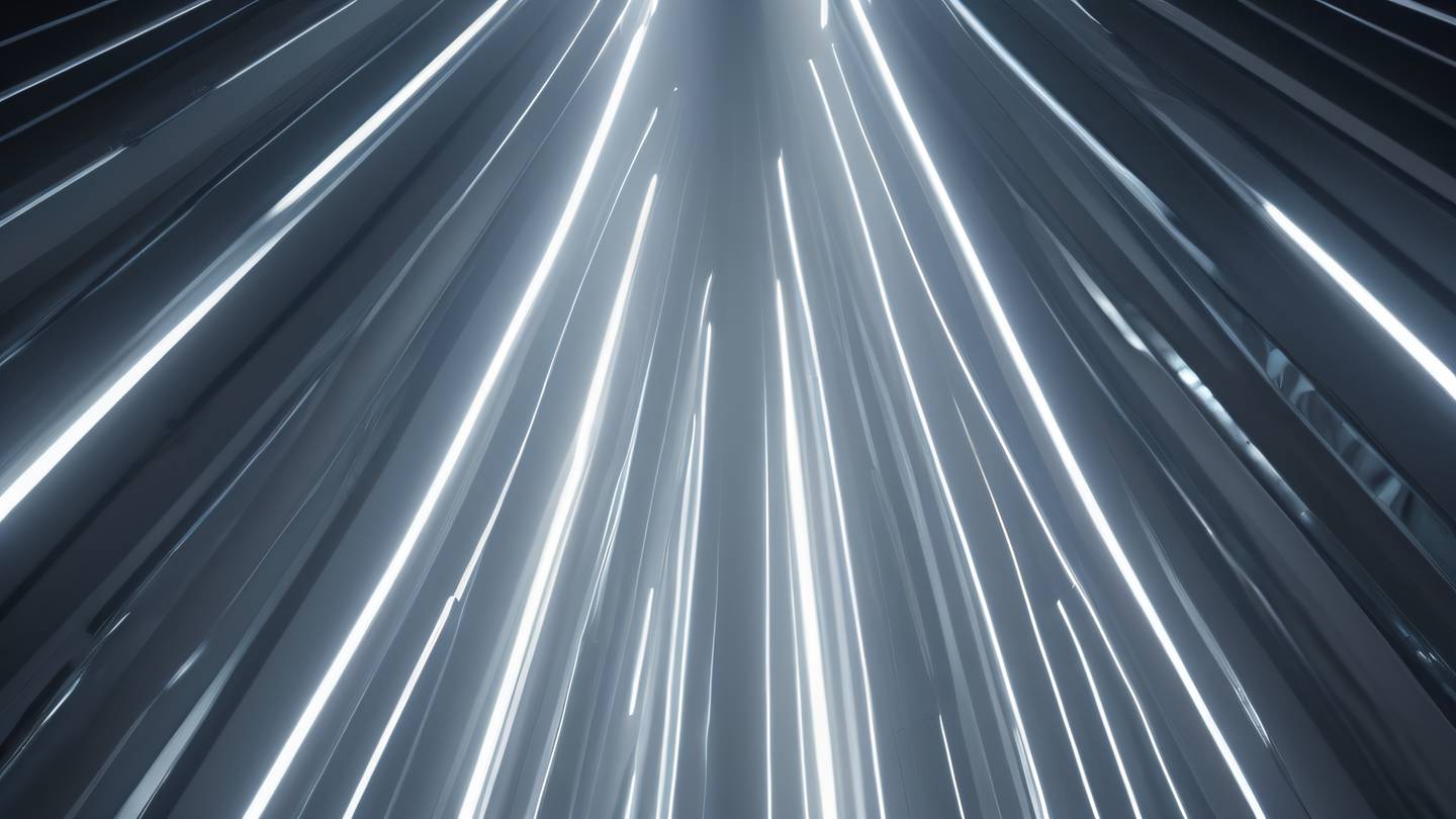 Futuristic light beams intersecting in an open space crisp whites and metallic silver tones beams casting sharp shadows captured from a low angle perspective high-quality ultra-realistic cinematic 8K UHD high resolution sharp and detail