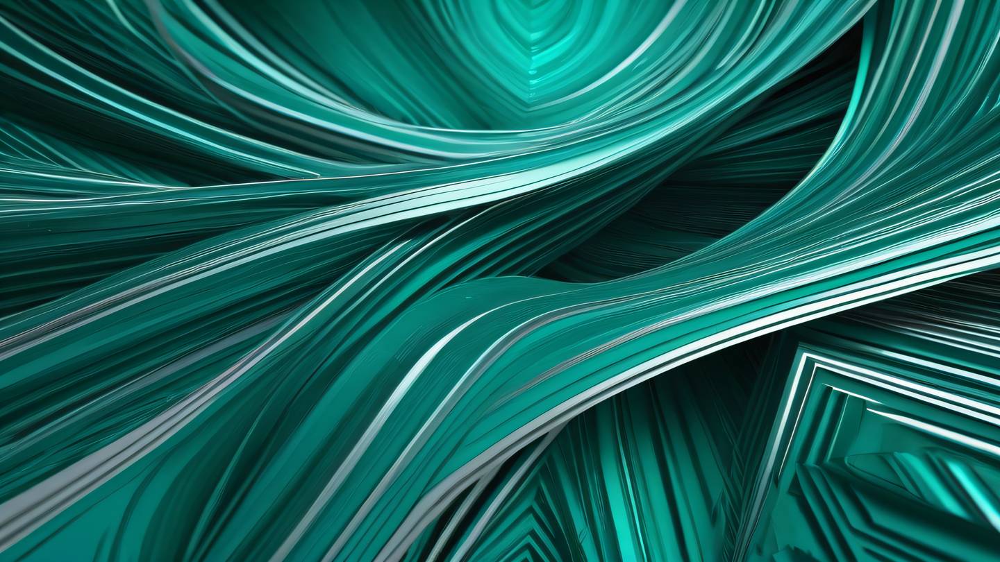 Abstract geometric patterns representing web components flowing streams of bright teal and silver intersecting with forest green elements captured from a 45-degree angle high-quality ultra-realistic cinematic 8K UHD high resolution sharp and detail