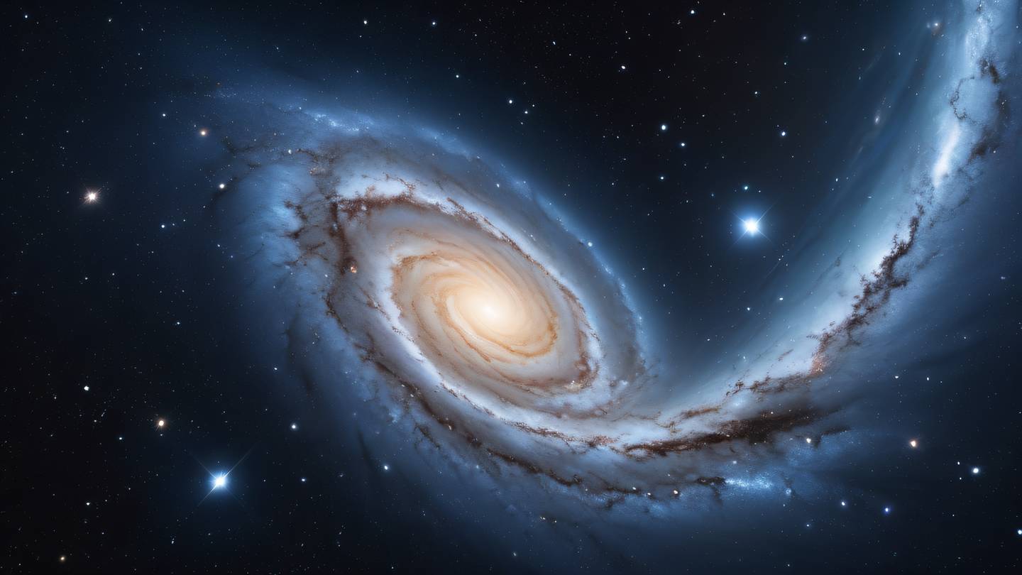 Cosmic scene with spiral galaxies and nebula clouds dominated by bright white and black cosmic dust viewed from an epic wide angle perspective high-quality ultra-realistic cinematic 8K UHD high resolution sharp and detail