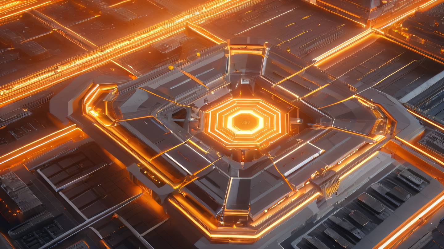 An abstract representation of a digital fortress with glowing energy shields and protective barriers color scheme: bold orange and bright white with accents of gold captured from a dramatic diagonal angle high-quality ultra-realistic cinematic 8K UHD high resolution sharp and detail