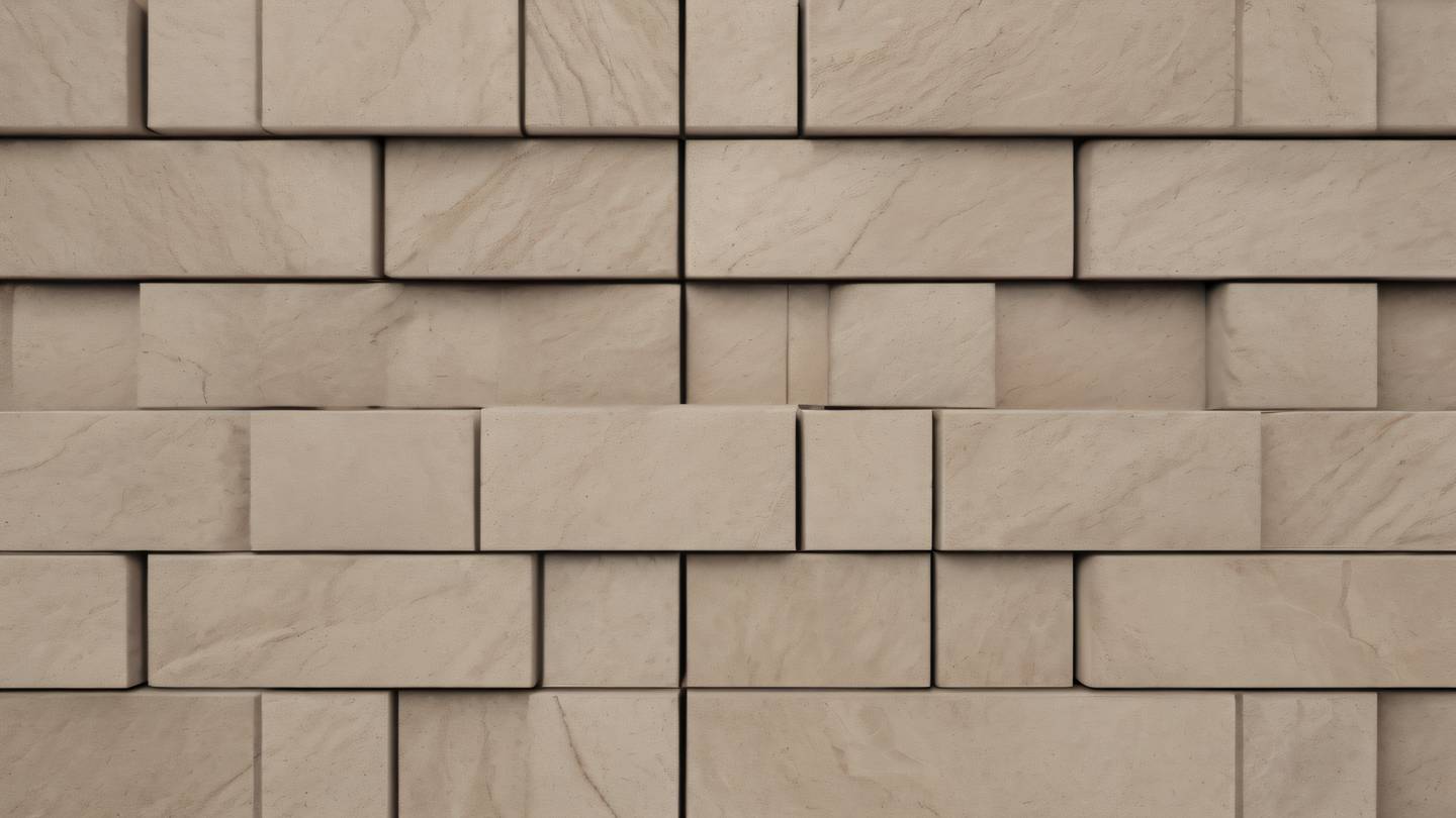 A series of interlocking clean geometric shapes forming an abstract pattern rendered in natural stone textures and warm neutral tones photographed from a straight-on perspective high-quality ultra-realistic cinematic 8K UHD high resolution sharp and detail