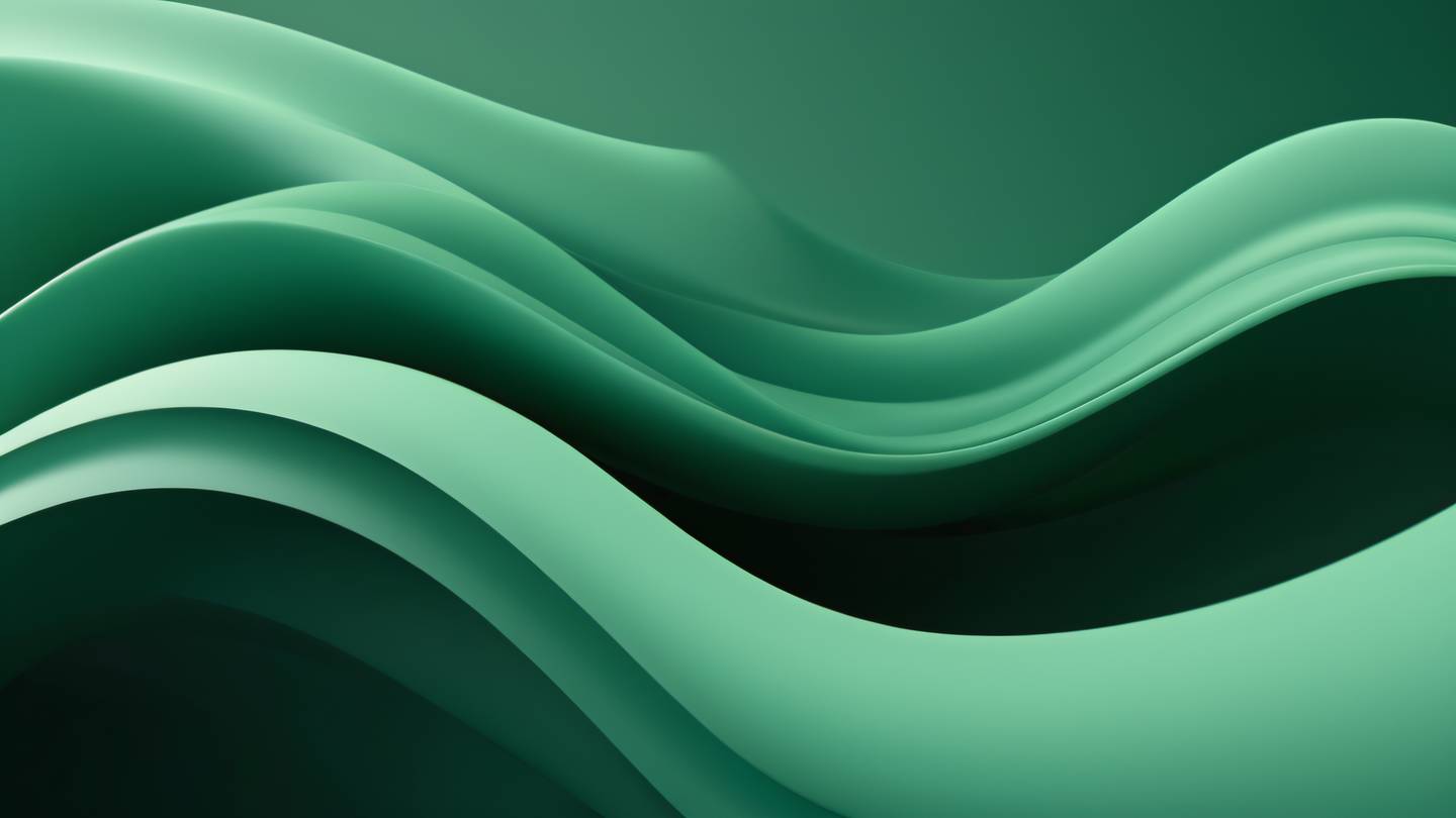 Abstract flowing curves and smooth gradients representing iOS interface elements with sage green and forest green color palette captured from a straight-on perspective high-quality ultra-realistic cinematic 8K UHD high resolution sharp and detail