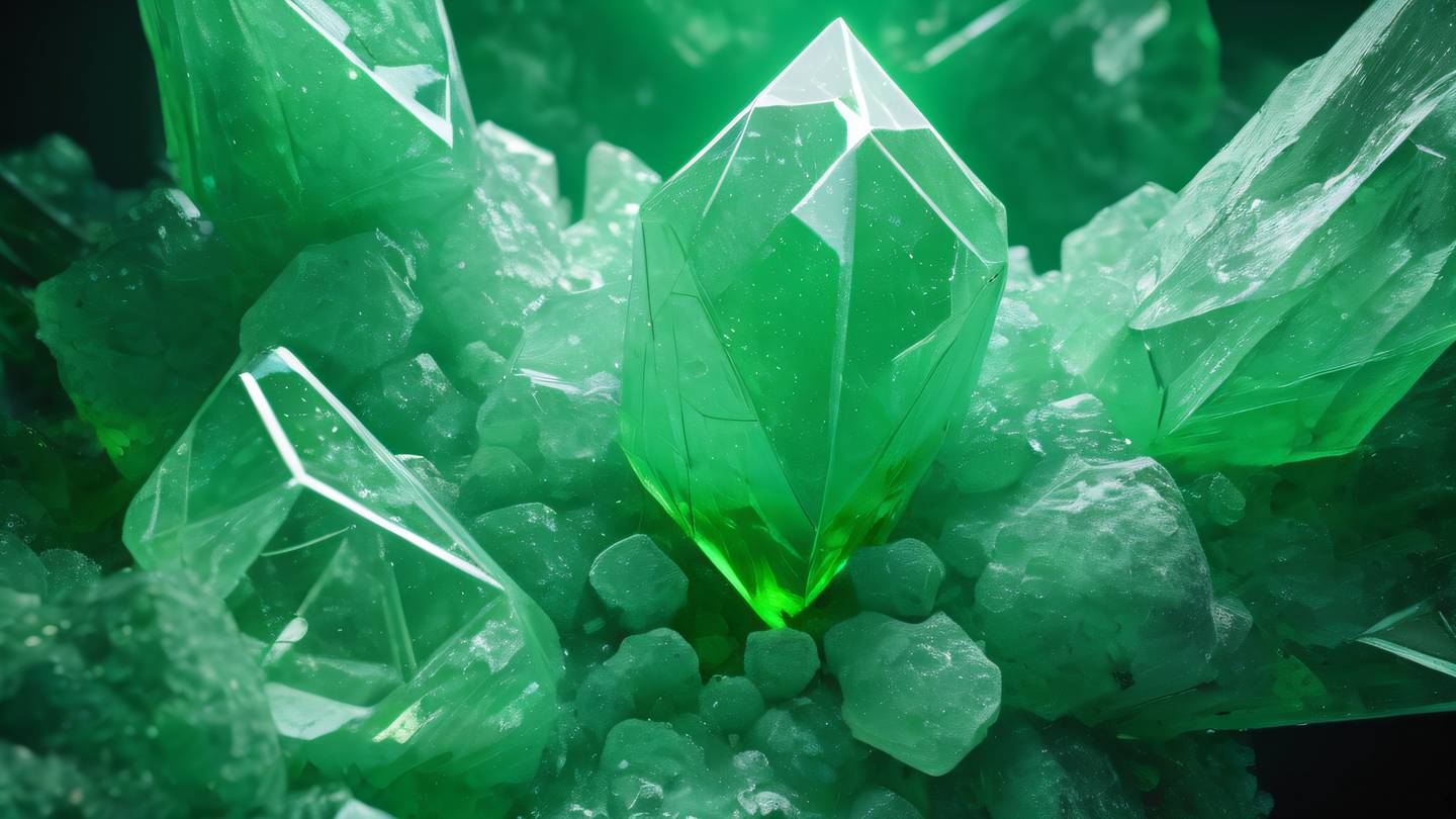 Bird's eye view of a geometric mineral formation with intersecting crystal structures bright neon green and white color palette captured from directly overhead with strong directional lighting high-quality ultra-realistic cinematic 8K UHD high resolution sharp and detail