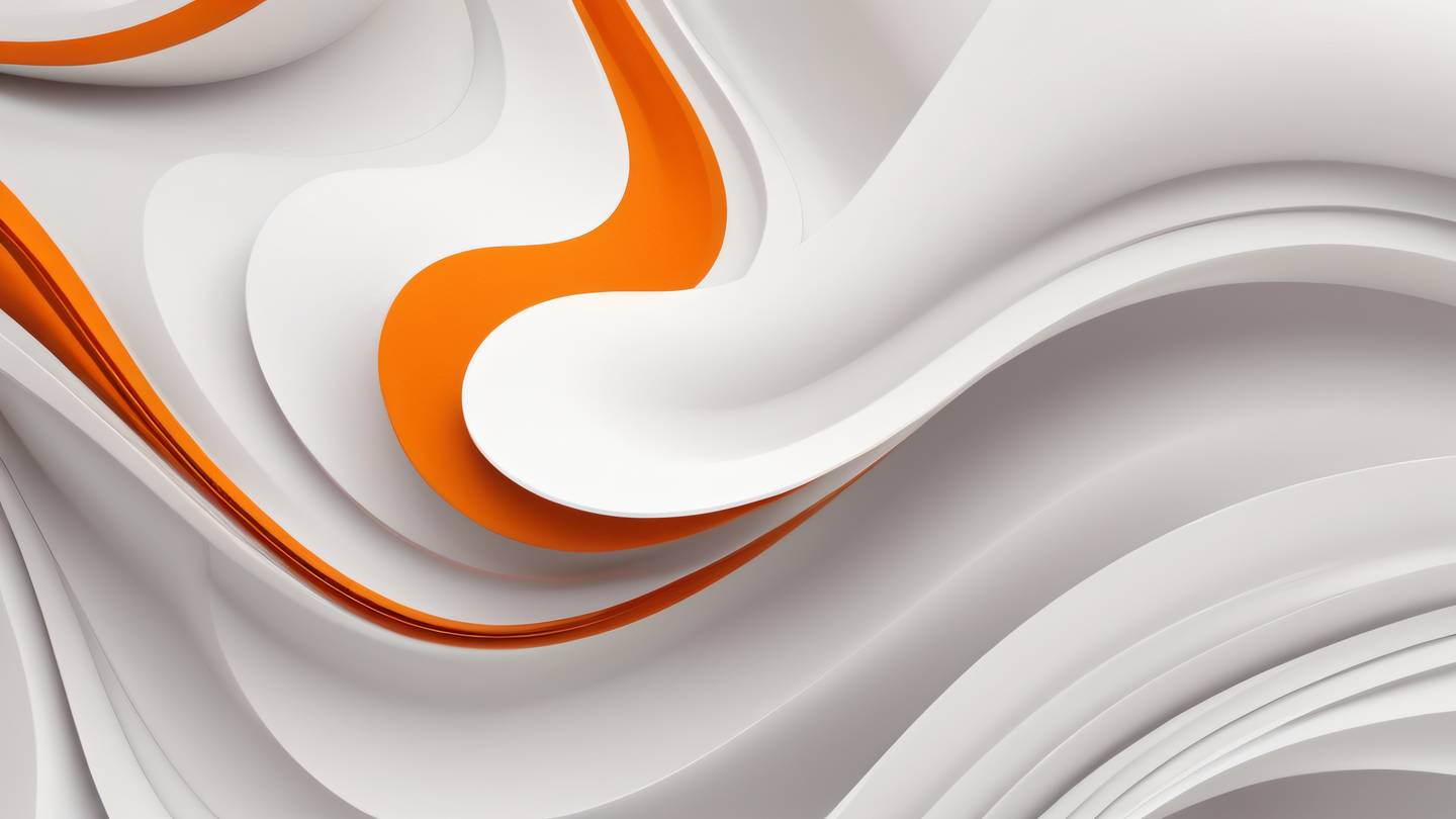 A flowing abstract geometric pattern with smooth curves and transitions featuring bold orange and whisper white colors creating a dynamic composition viewed from a top-down perspective high-quality ultra-realistic cinematic 8K UHD high resolution sharp and detail