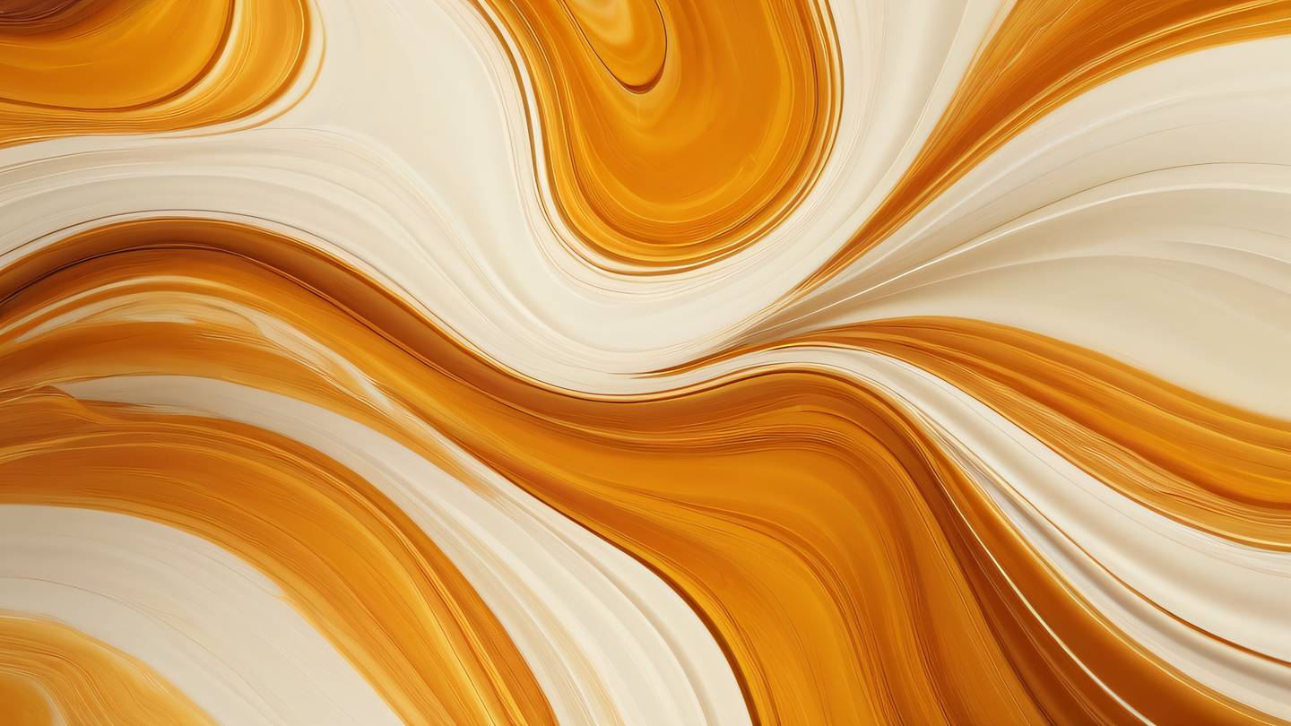 Abstract flowing waves with fluid dynamic patterns featuring bright amber and cream tones swirling together overhead camera angle view brush stroke texture high-quality ultra-realistic cinematic 8K UHD high resolution sharp and detail