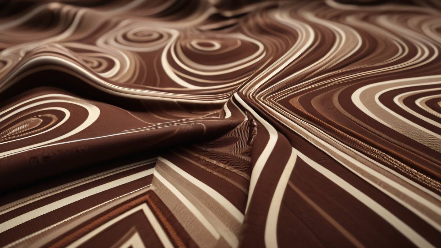 Geometric patterns with rich brown and mahogany swirls blending with cream colored elements low angle dramatic perspective fabric texture overlay high-quality ultra-realistic cinematic 8K UHD high resolution sharp and detail