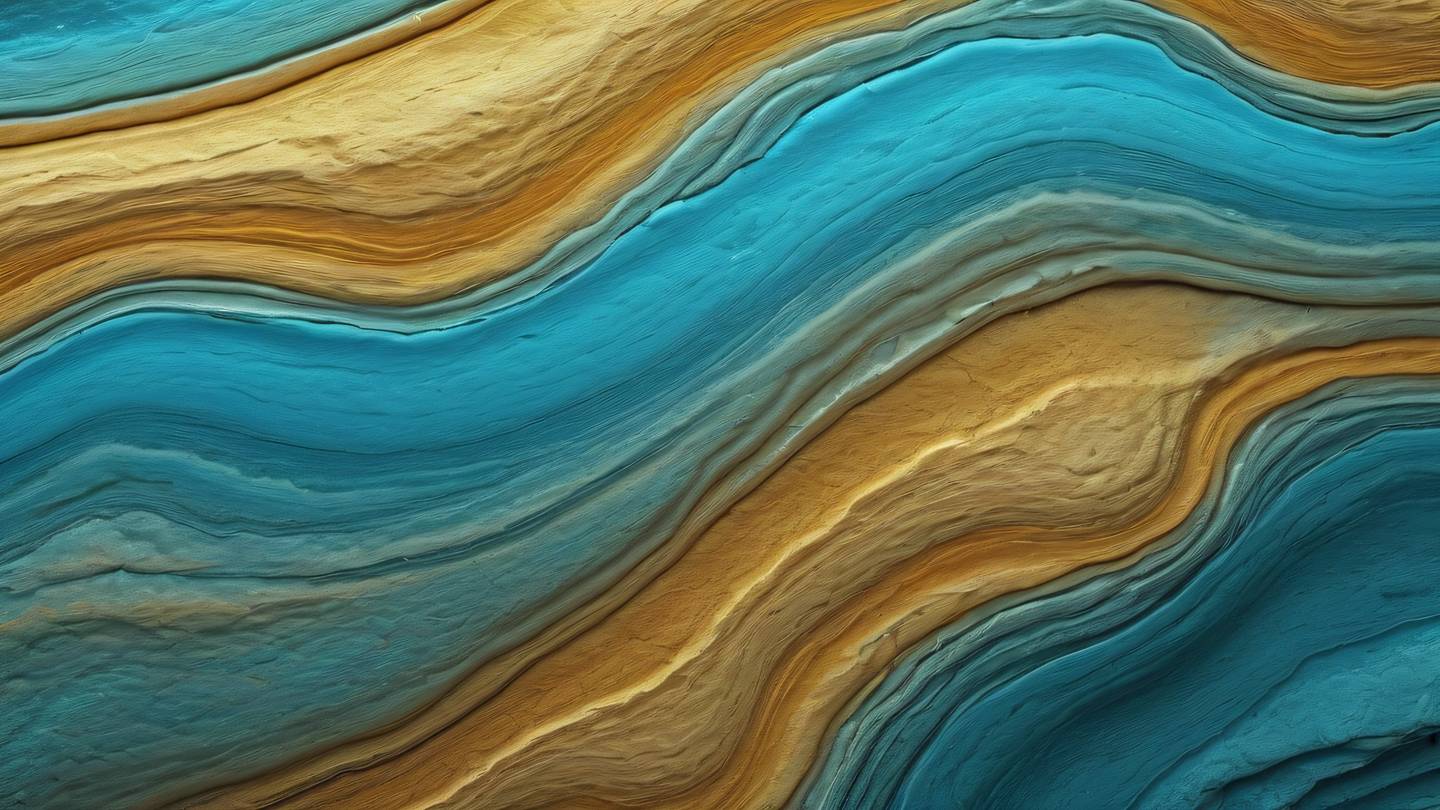 Smooth stone texture forming a layered gradient pattern with iridescent colors shifting from bright cyan to golden yellow macro close-up shot high-quality ultra-realistic cinematic 8K UHD high resolution sharp and detail
