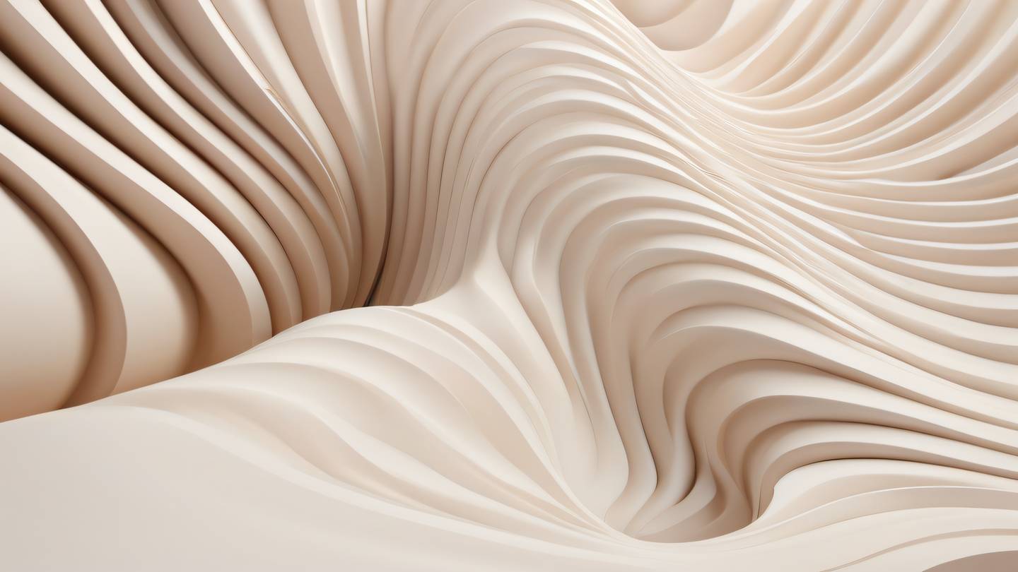 Elegant minimalist abstract composition of flowing curves and lines rendered in sun-washed brick and whisper white colors representing optimized performance metrics ultra-realistic cinematic quality 8K resolution captured from a bird's eye view with gentle curve patterns