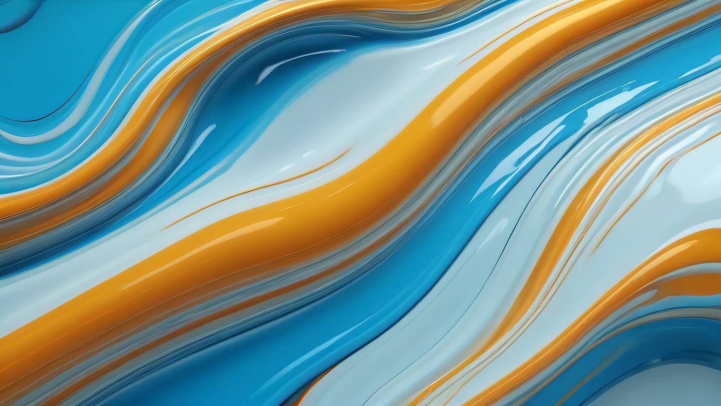 Abstract fluid composition with flowing lines and organic shapes shot from straight above featuring neon electric blue bright amber and crisp white colors with dynamic light effects high-quality ultra-realistic cinematic 8K UHD high resolution sharp and detail