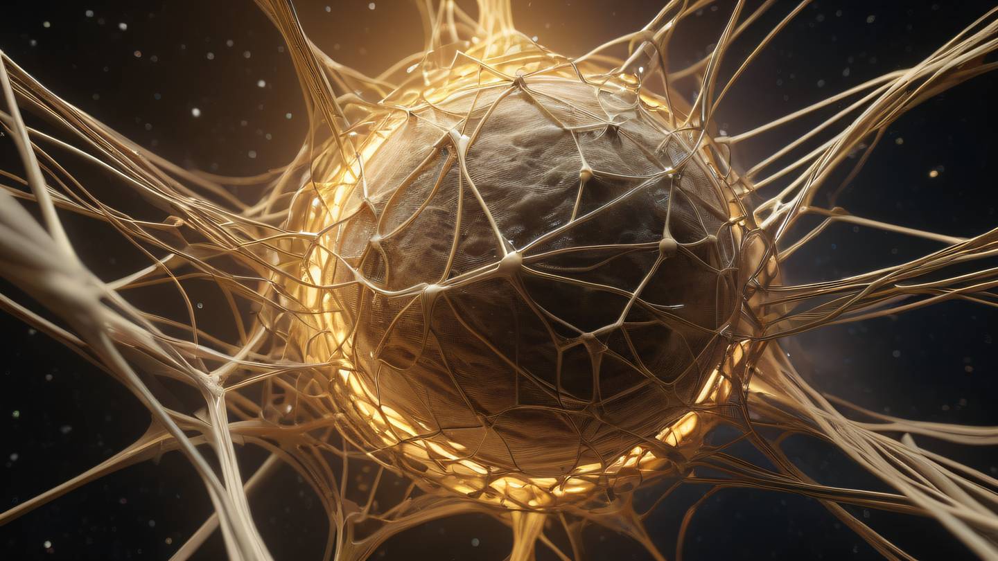 Dynamic network of interconnected nodes with energy flows floating in space worm's eye view dominant colors: sand and stone gradients high-quality ultra-realistic cinematic 8K UHD high resolution sharp and detail
